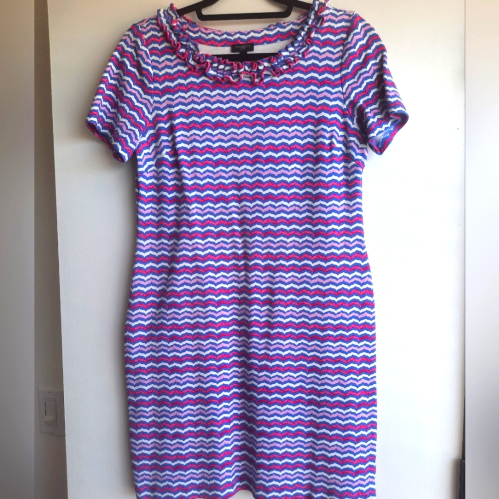 Talbots Petite Shift Dress Pink White Blue